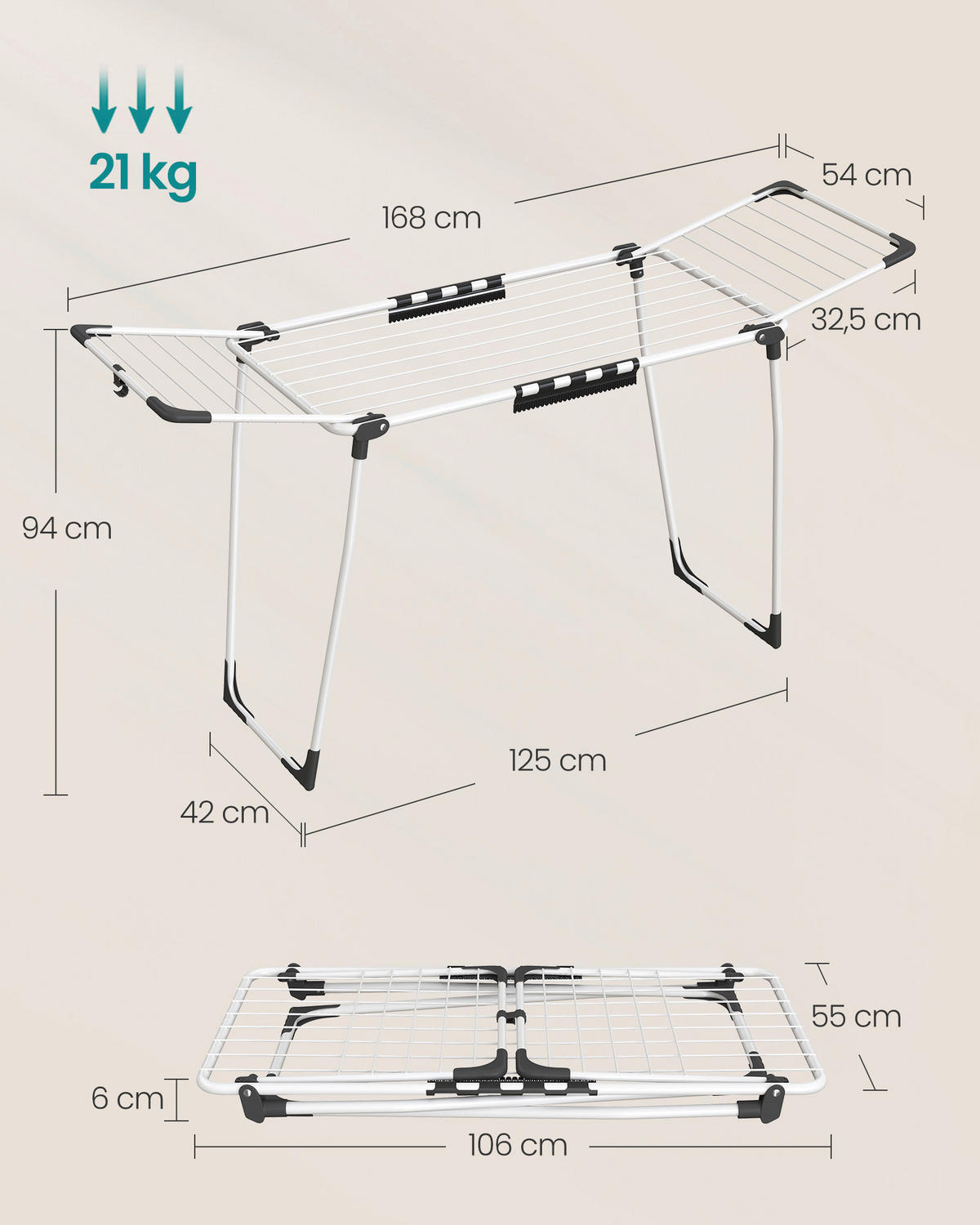 WÄSCHETROCKNER Bunji 174/96/56 cm  - Weiß, Basics, Kunststoff/Metall (174/96/56cm)