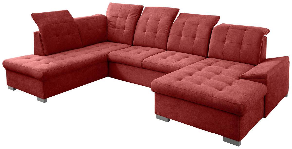 WOHNLANDSCHAFT in Chenille Rot  - Chromfarben/Rot, MODERN, Kunststoff/Textil (212/330/169cm) - Livetastic
