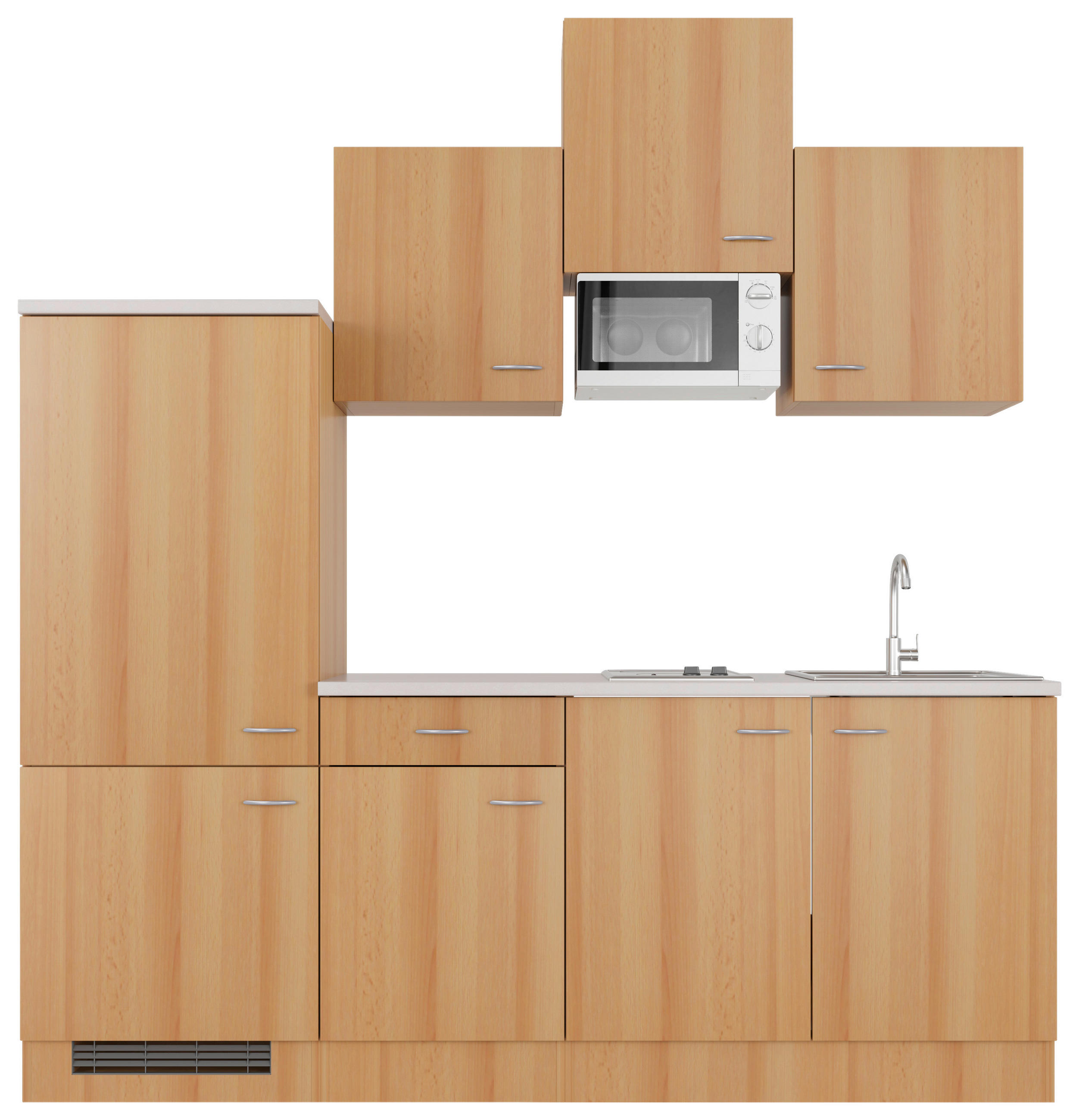 KÜCHENBLOCK 210 cm   in Buchefarben  - Edelstahlfarben/Beige, MODERN, Holzwerkstoff/Kunststoff (210cm) - FlexWell