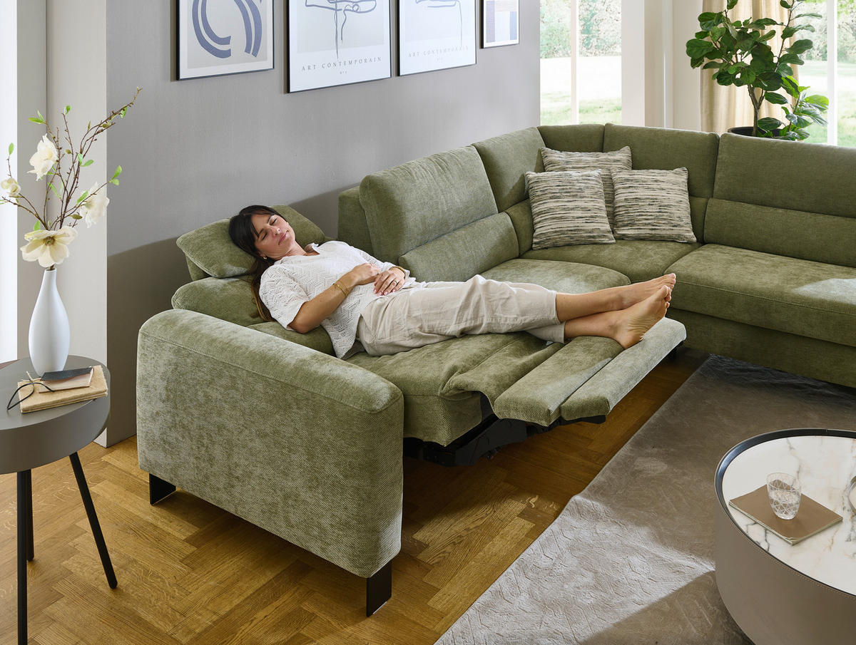 ECKSOFA Olivgrün Chenille  - Schwarz/Olivgrün, Design, Textil/Metall (285/248cm) - Beldomo Comfort