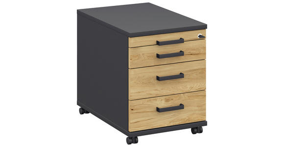 ROLLCONTAINER Anthrazit, Hickory - Anthrazit/Hickory, Design, Holzwerkstoff/Kunststoff (42,7/54,4/60cm) - Moderano