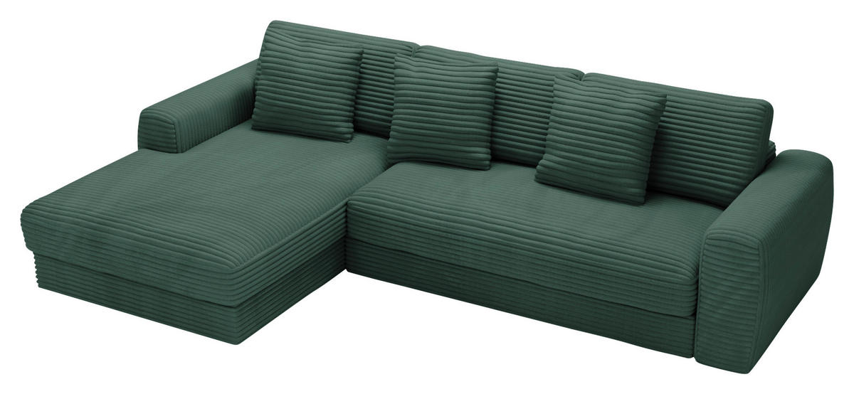 ECKSOFA in Cord Grün  - Schwarz/Grün, Modern, Kunststoff/Textil (182/302cm) - Carryhome