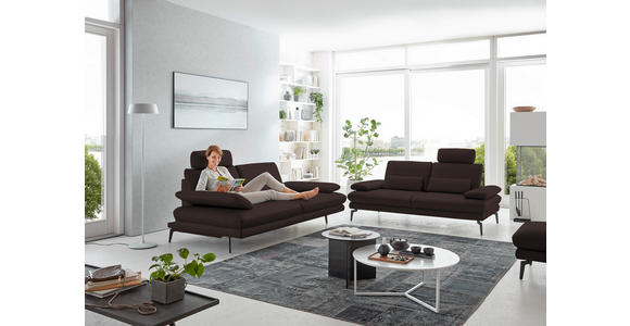 3-SITZER-SOFA in Leder Braun  - Schwarz/Braun, Design, Leder/Metall (222/86/104cm) - Dieter Knoll