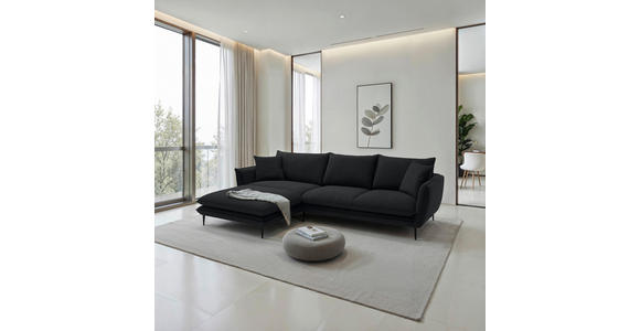 ECKSOFA  in Webstoff Schwarz  196/304 cm  - Schwarz, KONVENTIONELL, Textil/Metall (196/304cm) - Hom`in