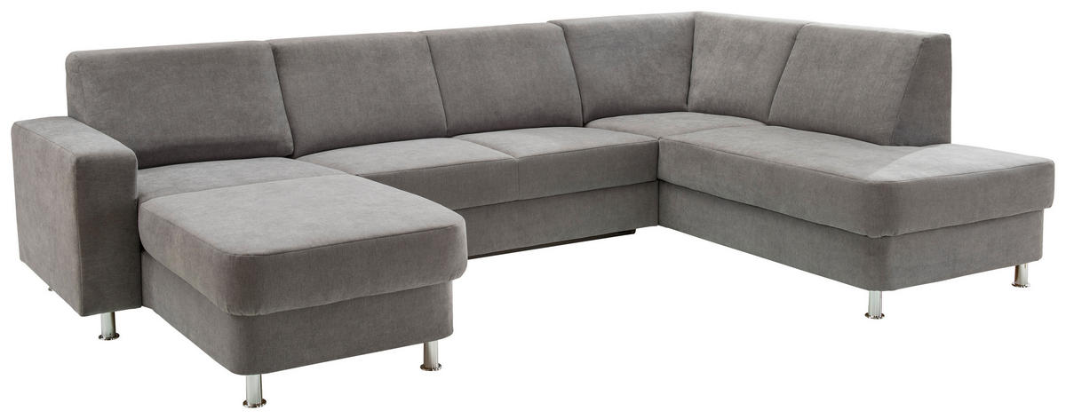 SEDEŽNA GARNITURA, šenilja siva  - barve kroma/siva, Design, umetna masa/tekstil (165/301/198cm) - Xora