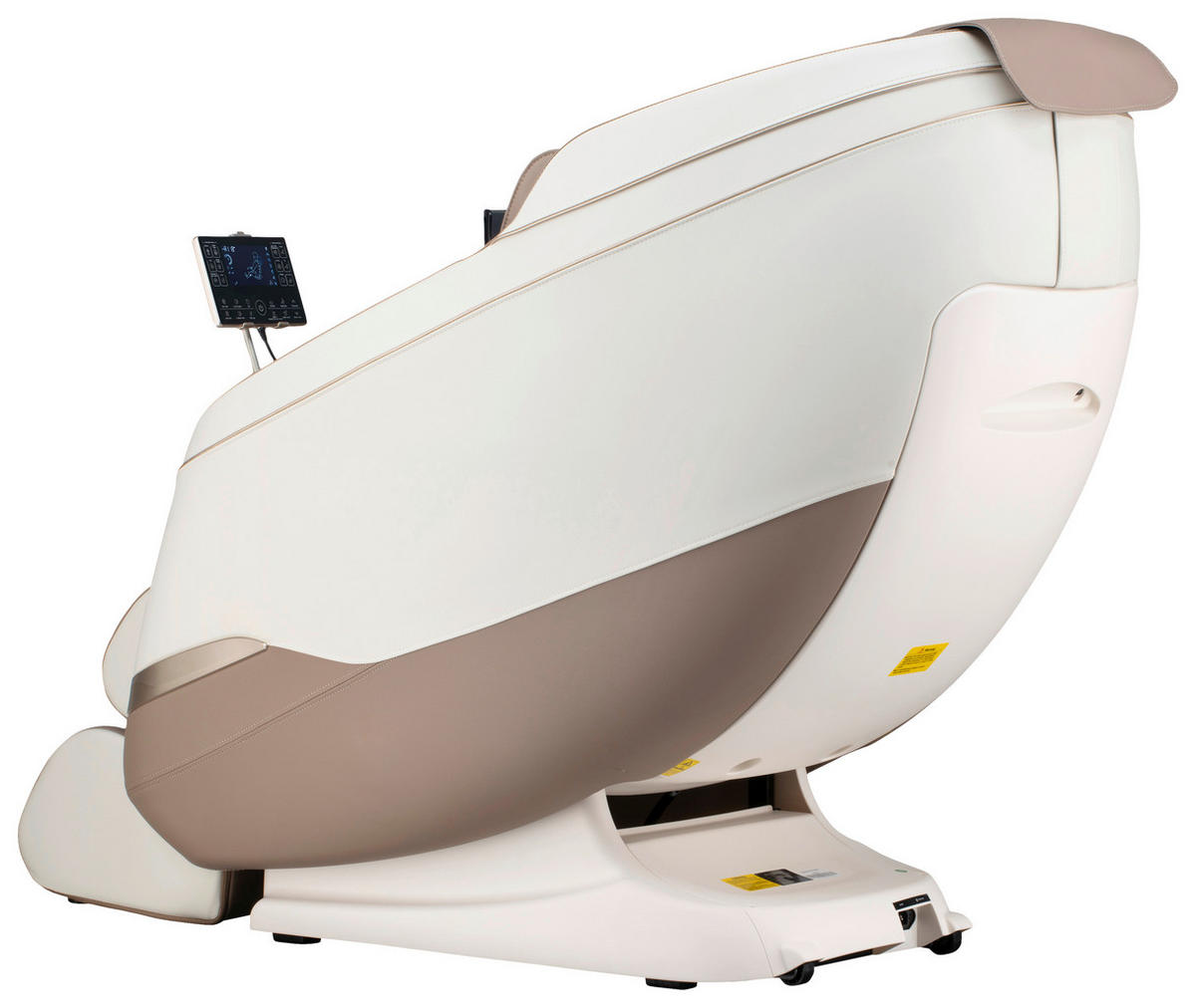 MASSAGESESSEL M Series  mit Lederlook Weiß, Hellbraun Relaxfunktion, Liegefunktion, Netzbetrieb, Massagefunktion, ausziehbare Fußstütze, automatische Rückholfunktion, Bluetooth-Lautsprecher, inklusive Armlehnen, Nackenkissen abnehmbar Rückenkissen, Nackenstütze, Sitzkissen, Relaxfunktion, Fußteilverstellung, Nackenkissen  - Hellbraun/Schwarz, KONVENTIONELL, Kunststoff/Textil (75,5/113/147,3cm) - Novel