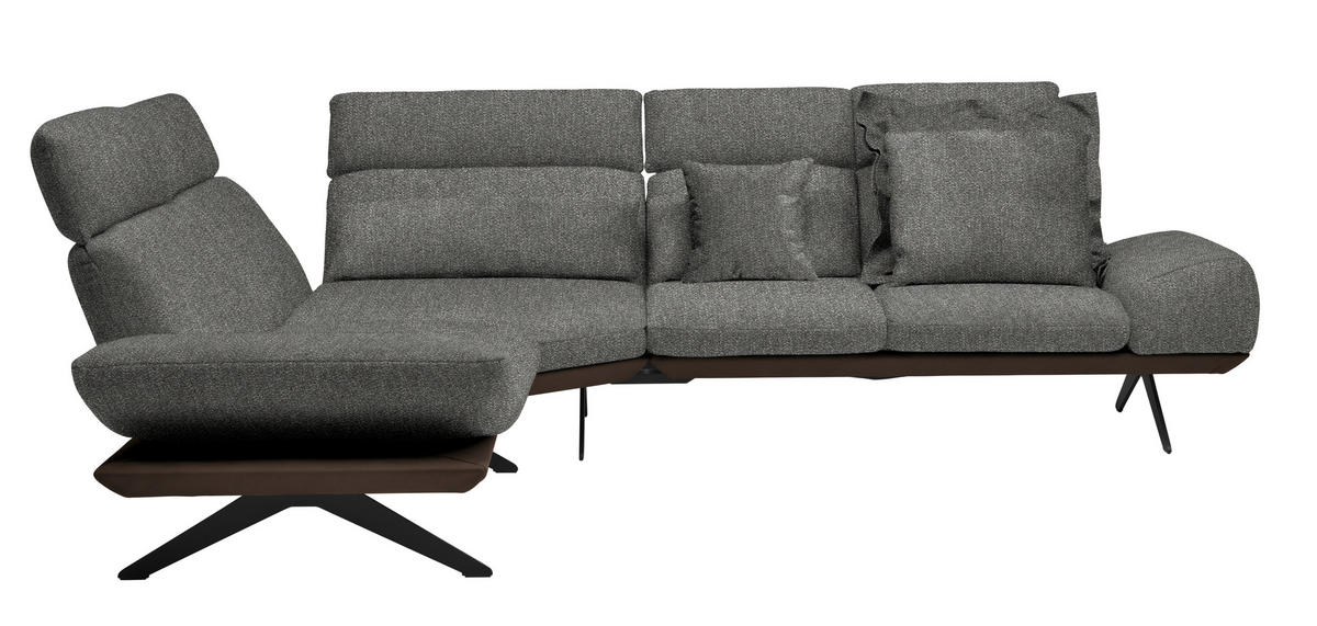 ECKSOFA Chenille, Flachgewebe Braun, Graubraun  - Graubraun/Schwarz, Design, Textil/Metall (239/270cm) - Koinor