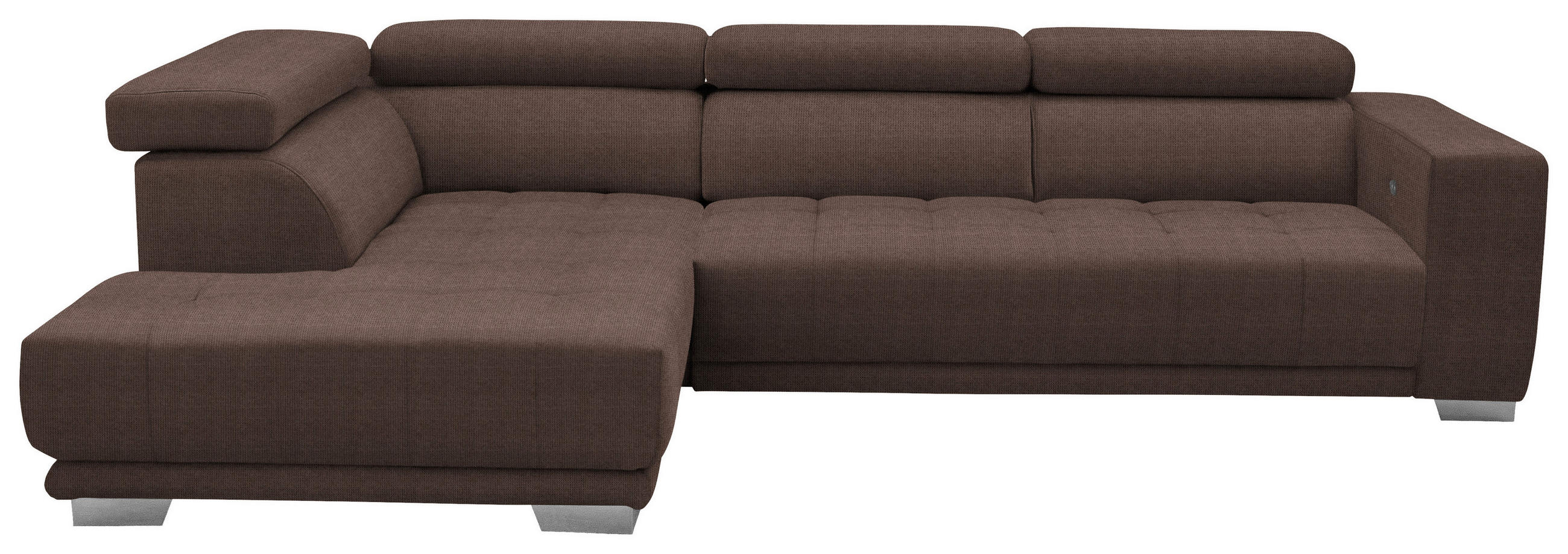 ECKSOFA in Mikrofaser Hellbraun  - Chromfarben/Hellbraun, Design, Textil/Metall (207/301cm) - Xora
