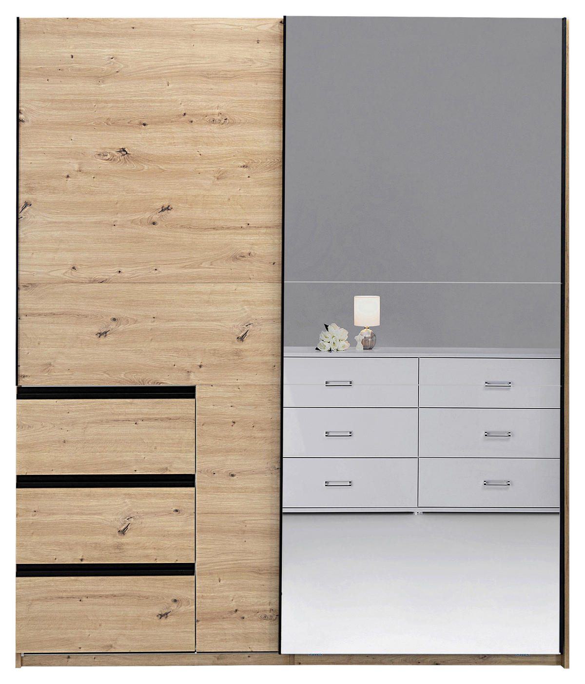 SCHIEBETÜRENSCHRANK 2-türig Eiche Artisan  - Schwarz/Eiche Artisan, MODERN, Holzwerkstoff/Metall (215/205/61,5cm) - Boxxx