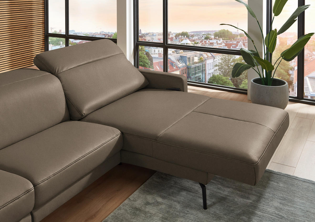 ECKSOFA  Echtleder Taupe  - Taupe/Schwarz, Design, Leder/Metall (323/179cm) - Dieter Knoll