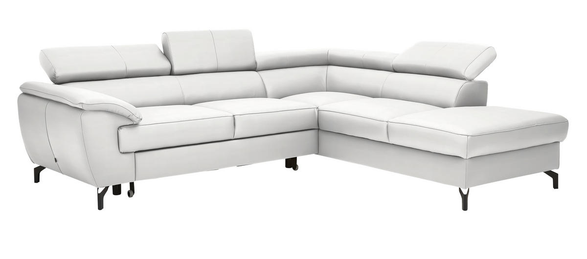 ECKSOFA in Echtleder Weiss  - Weiss/Schwarz, Design, Leder/Metall (256/220cm) - Celina Home