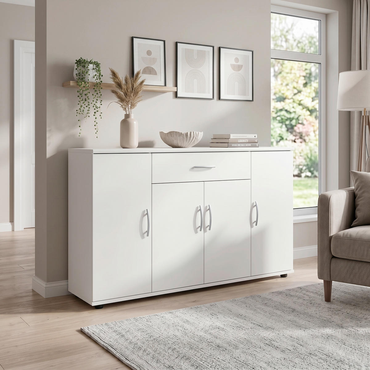 KOMODA  118/70/30 cm  bela  - bela/srebrna, Konvencionalno, pločasti materijal/plastika (118/70/30cm) - Boxxx