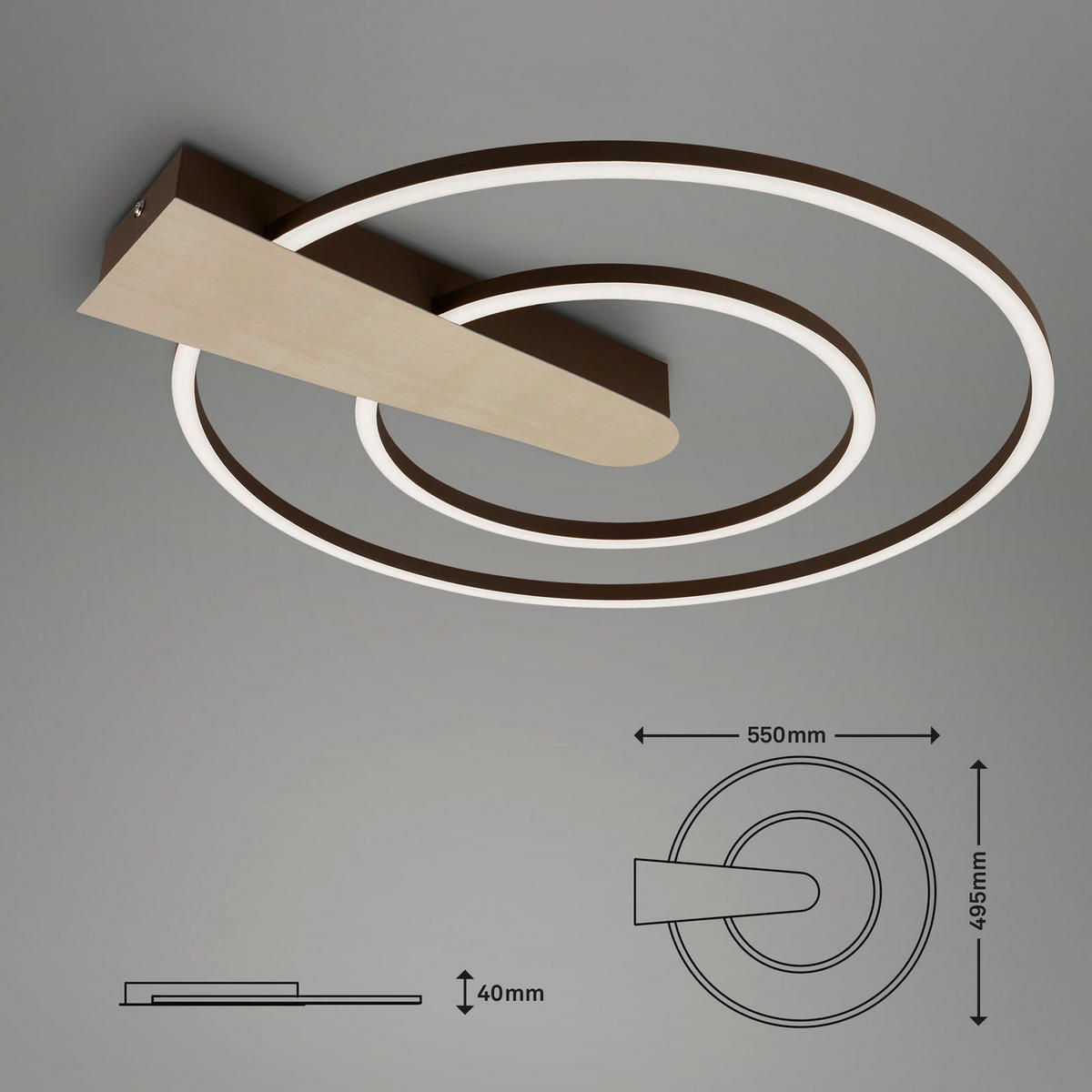 LED-TAKLAMPA Nova Duo 55/49,5/4 cm  - brun/guldfärgad, Basics, metall/plast (55/49,5/4cm)