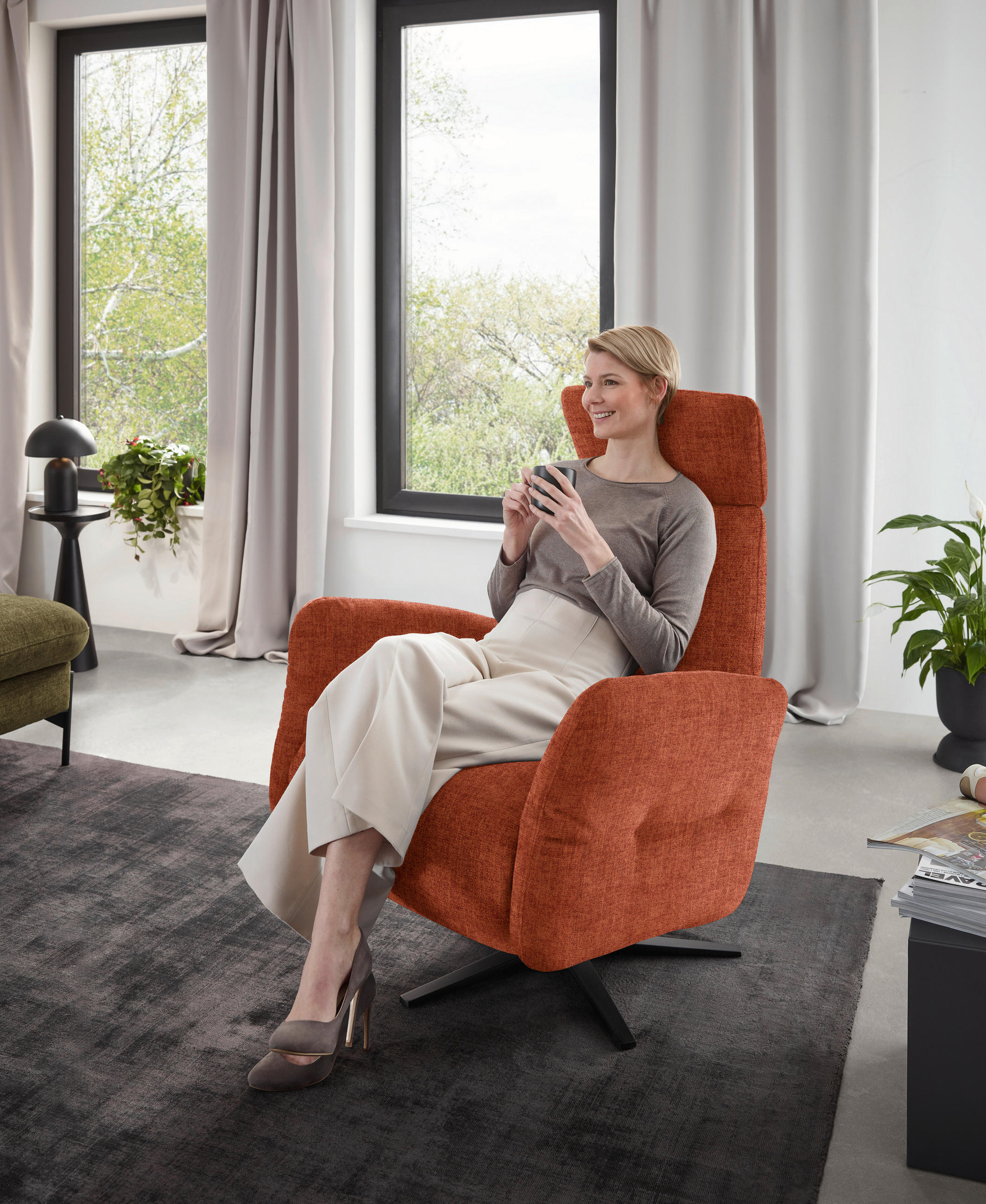 RELAXSESSEL in Textil Rostfarben  - Rostfarben/Schwarz, Design, Textil/Metall (78/113/90cm) - Dieter Knoll