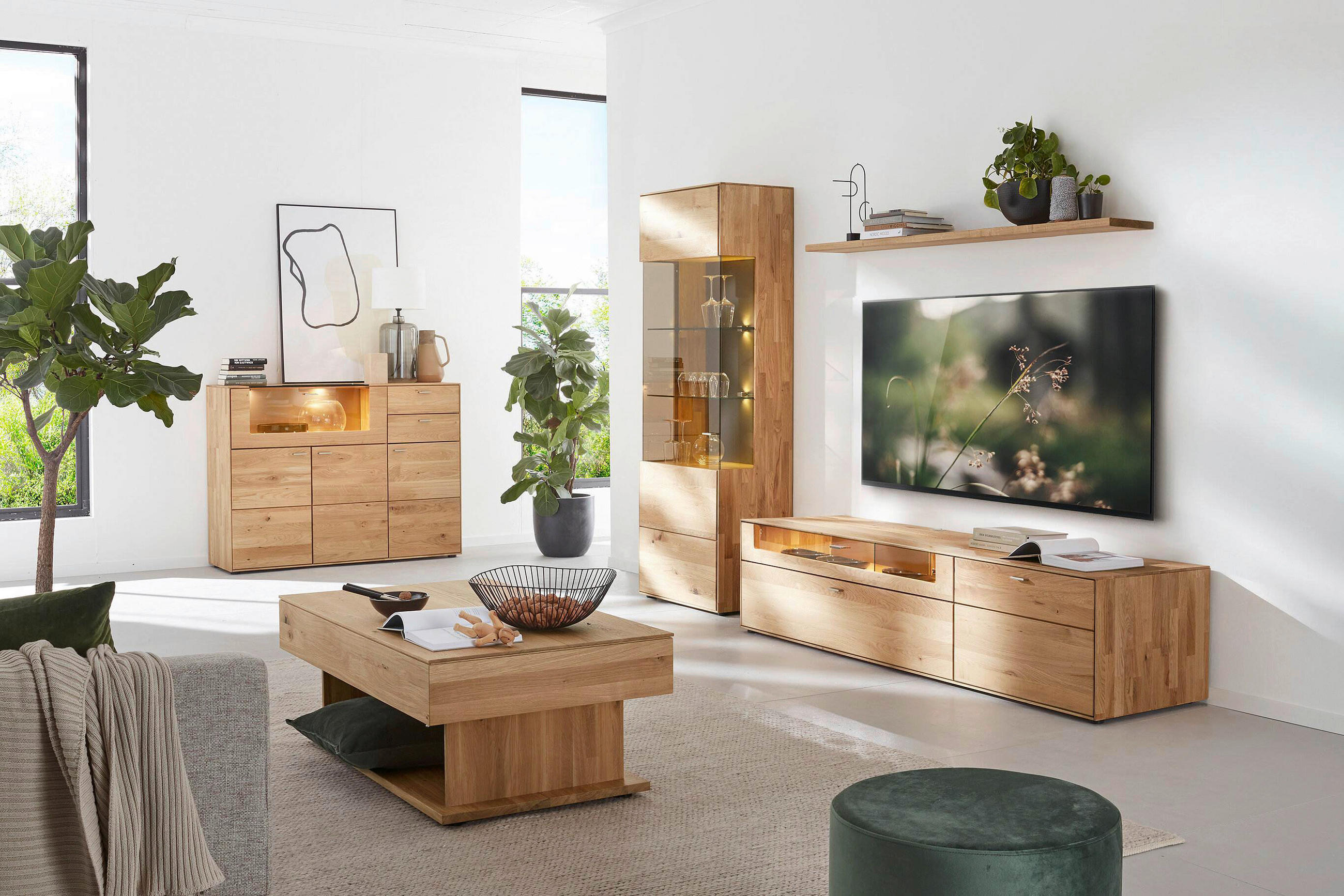 WOHNWAND  Wildeiche 293,5/196,2/54,5 cm    - Wildeiche/Edelstahlfarben, Design, Glas/Holz (293,5/196,2/54,5cm) - Valnatura