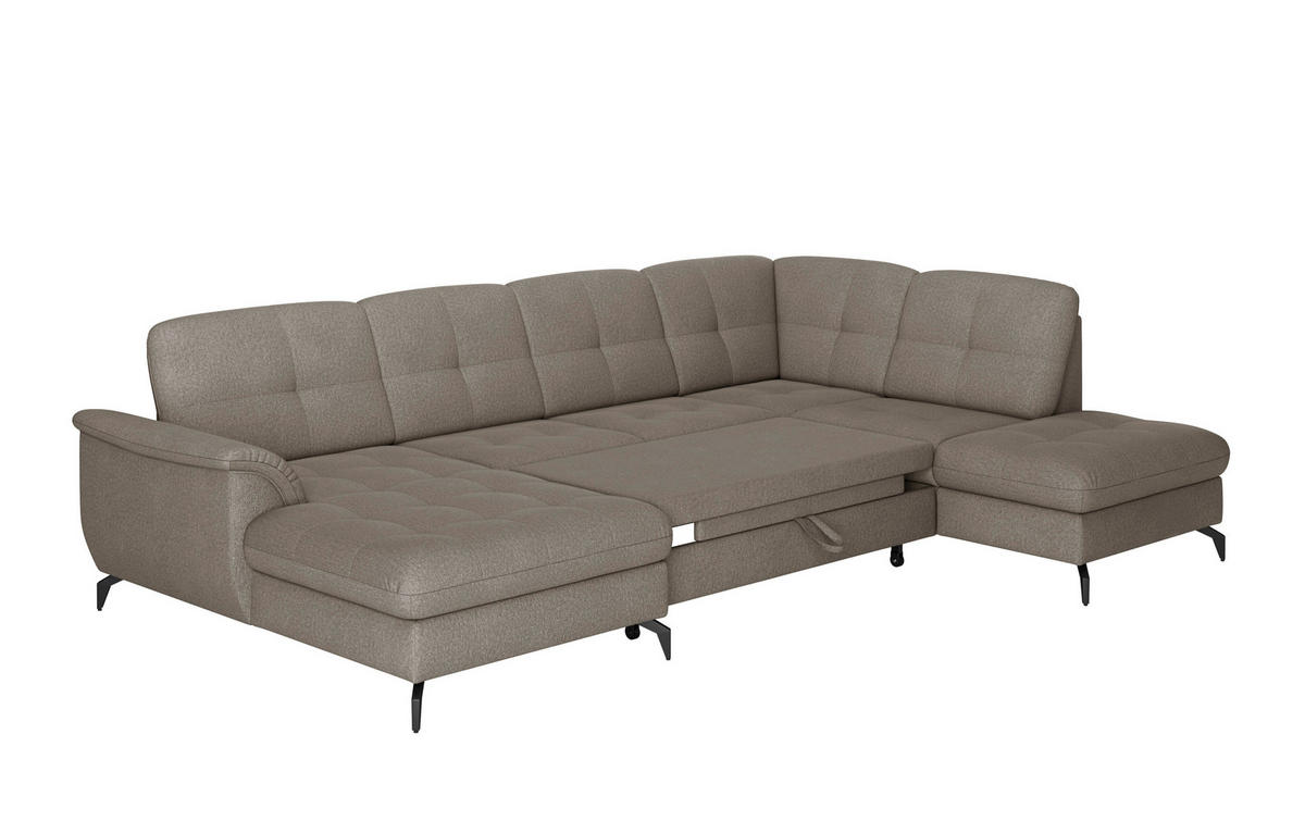 WOHNLANDSCHAFT Schlammfarben Flachgewebe  - Schlammfarben/Schwarz, MODERN, Textil/Metall (164/319/212cm) - Sit & More