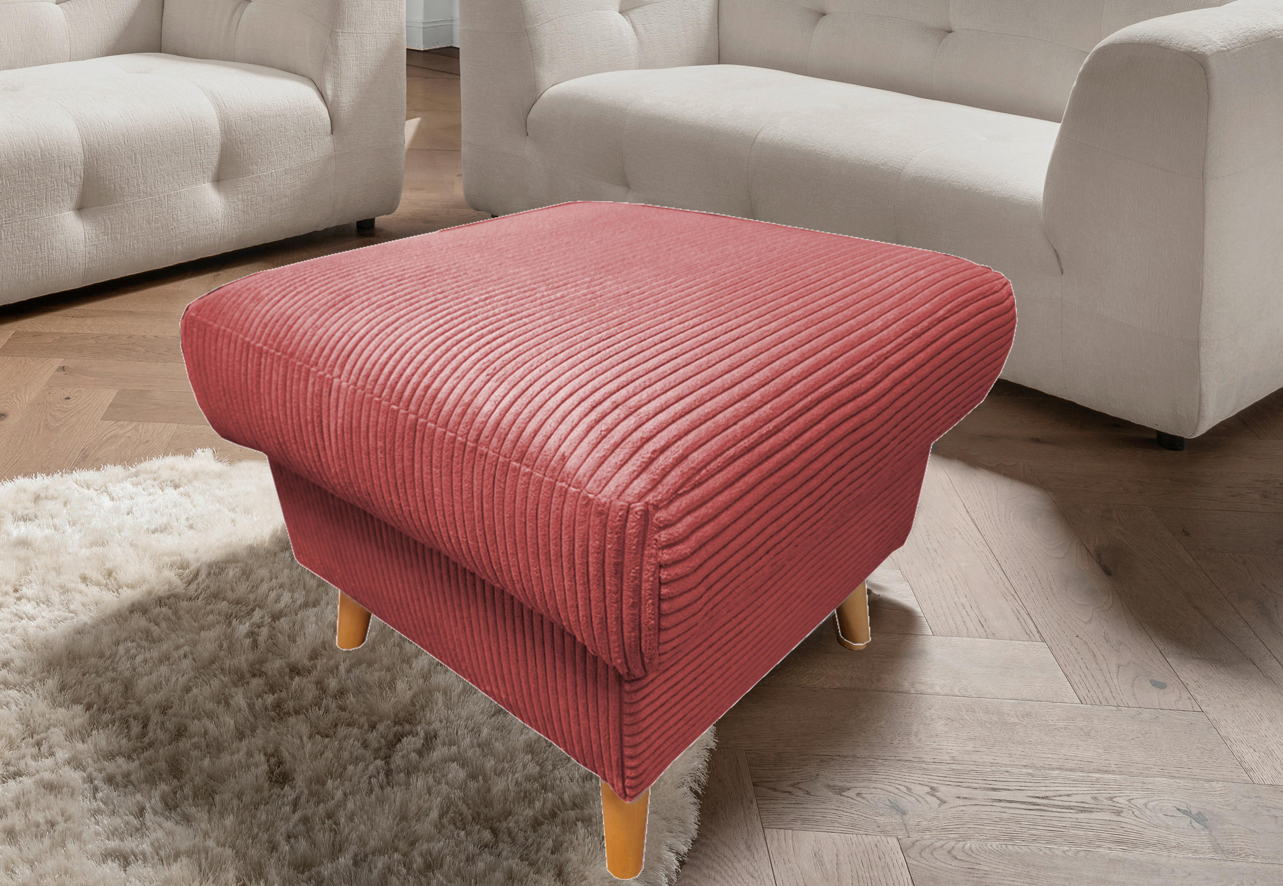 HOCKER Textil Koralle  - Koralle/Naturfarben, Design, Holz/Textil (61/43/61cm) - P & B