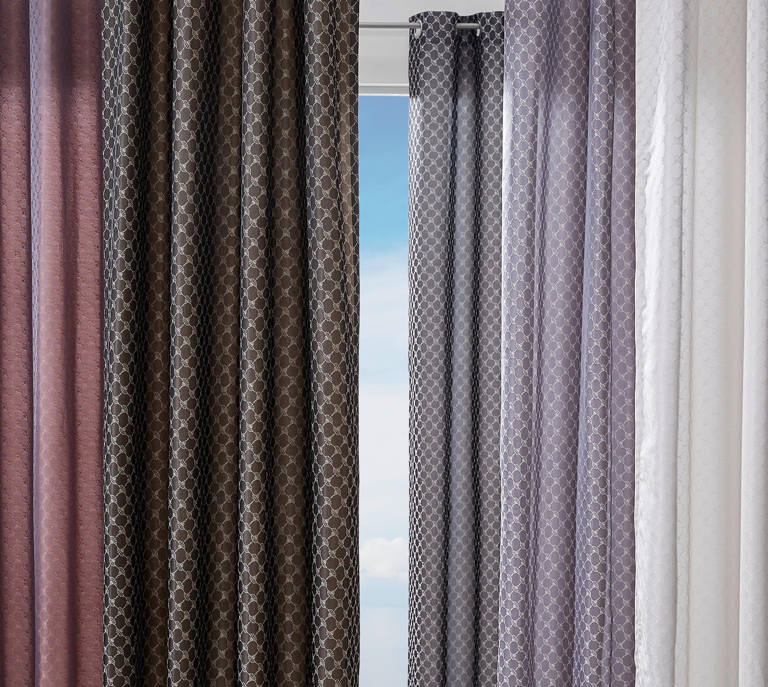 Thumbnail - Joop! Ösenschal J-Allovers, Braun, Textil, Raute, 140x250 cm, Wohntextilien, Gardinen & Vorhänge, Fertiggardinen, Ösensc...