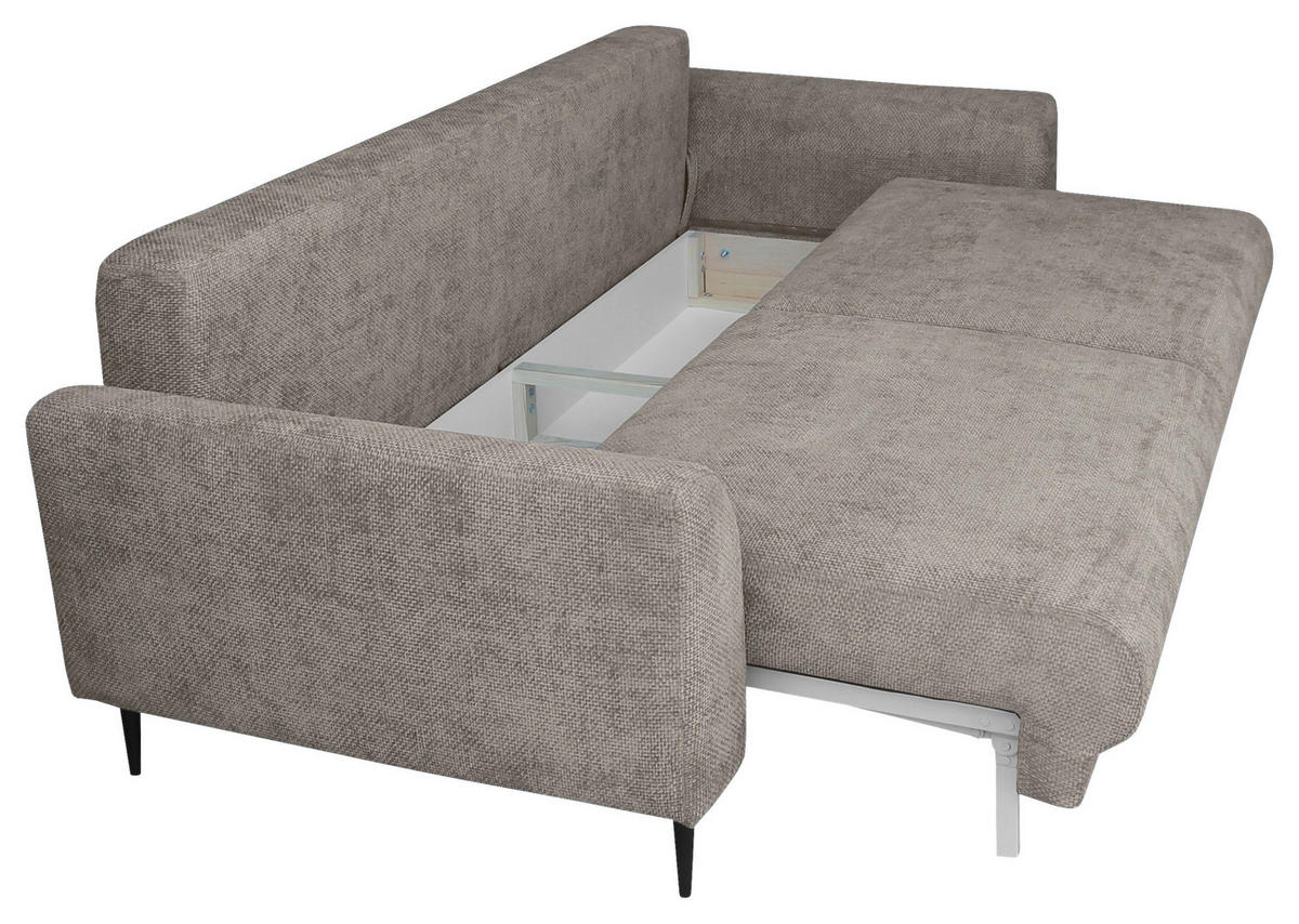 SCHLAFSOFA  mit Liegefunktion, Schlafen auf Sitzhöhe, Rücken echt Chenille Greige  - Greige/Schwarz, KONVENTIONELL, Textil/Metall (235/90/104cm) - Carryhome