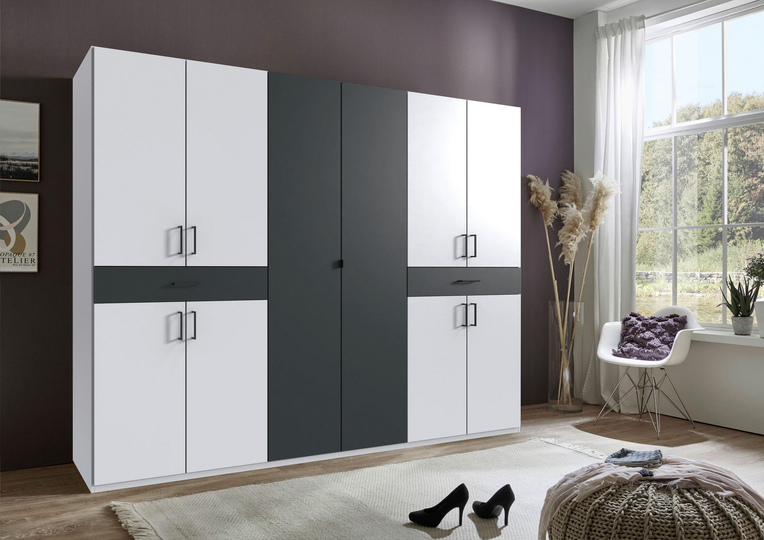 DREHTÜRENSCHRANK in Graphitfarben, Weiss  - Weiss/Schwarz, Konventionell, Holzwerkstoff/Kunststoff (270/208/58cm) - Carryhome