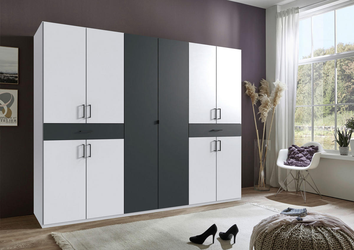 DREHTÜRENSCHRANK in Graphitfarben, Weiss  - Weiss/Schwarz, Konventionell, Holzwerkstoff/Kunststoff (270/208/58cm) - Carryhome