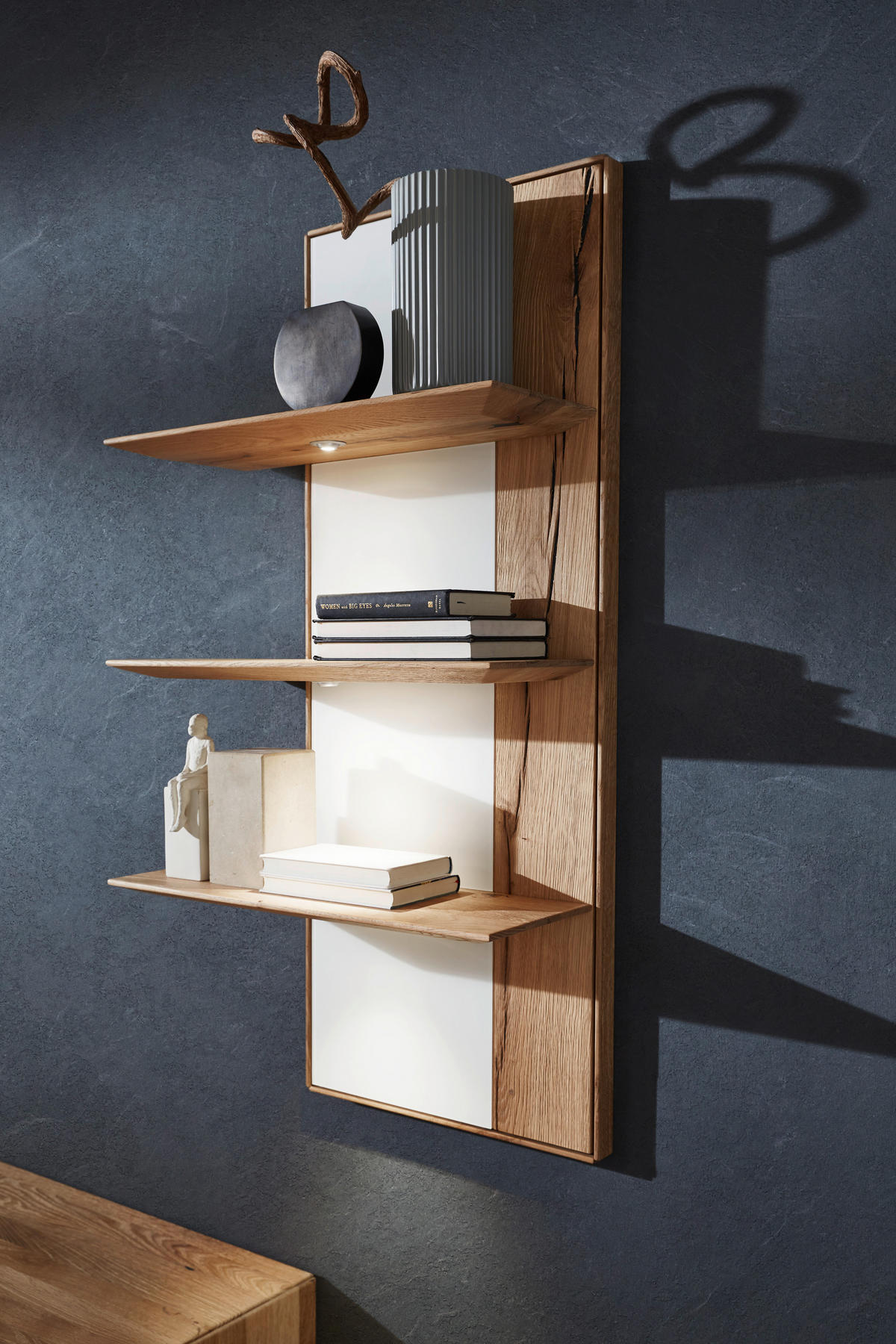 WOHNWAND Solida  in Weiß, Eichefarben  341/205,5/54,2 cm  - Eichefarben/Weiß, Design, Glas/Holz (341/205,5/54,2cm) - Valnatura