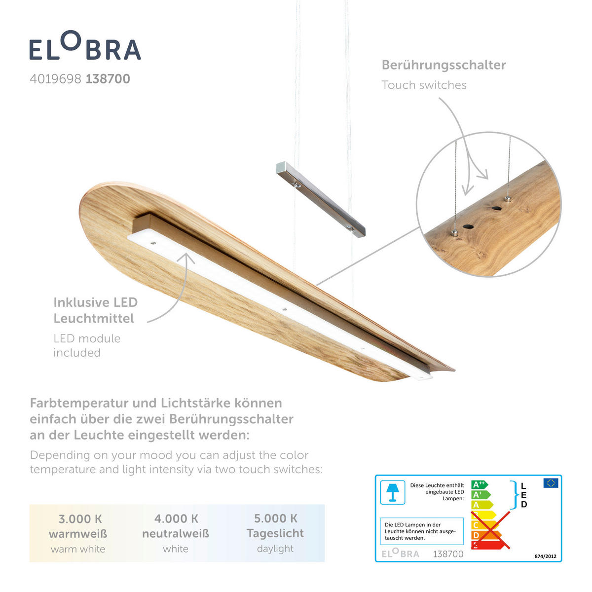 LED-HÄNGELEUCHTE 120/18/80-160 cm  - Natur, Holz (120/18/80-160cm) - Waldwelt