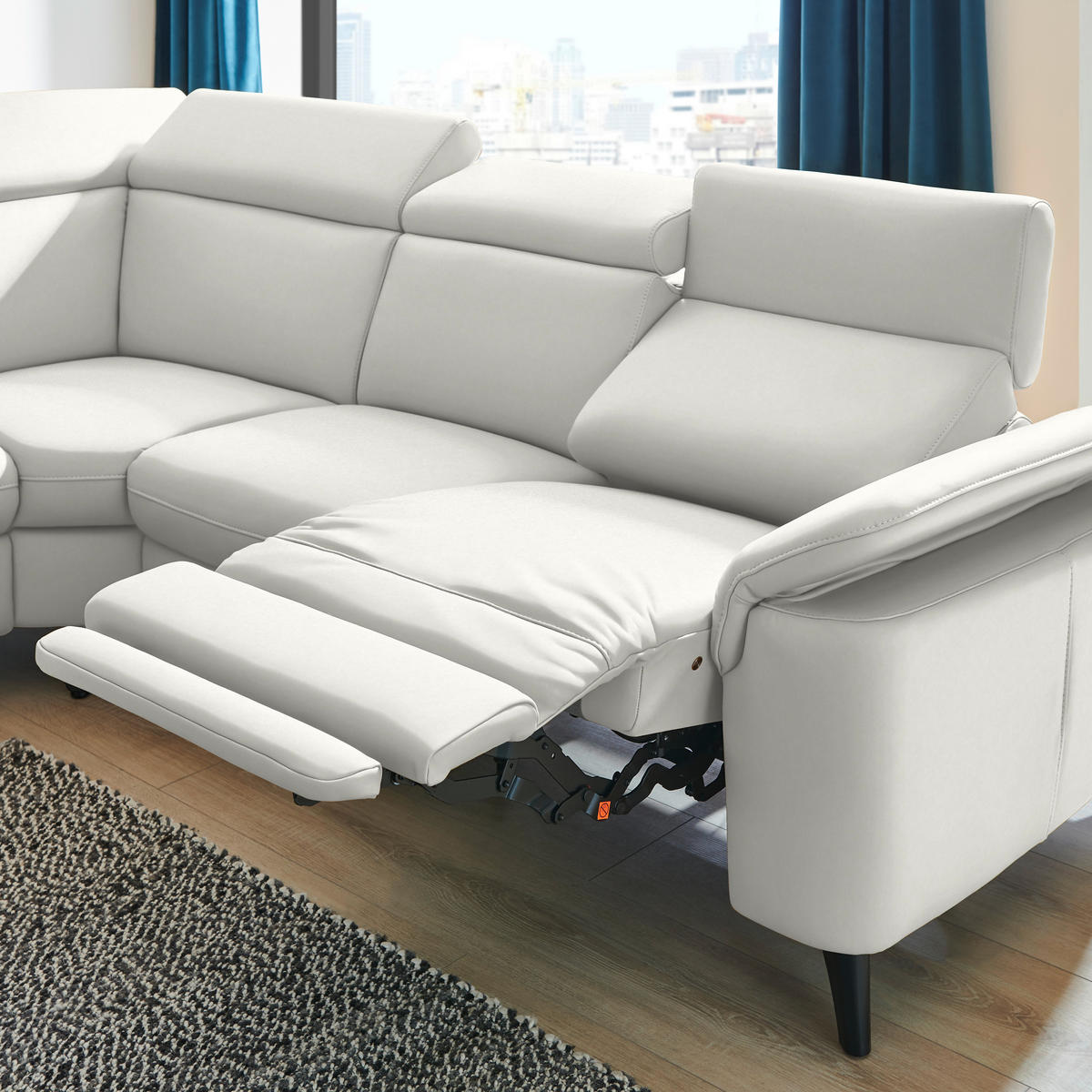ECKSOFA in Echtleder Weiß  239/285 cm  - Schwarz/Weiß, Design, Leder/Metall (239/285cm) - Cantus