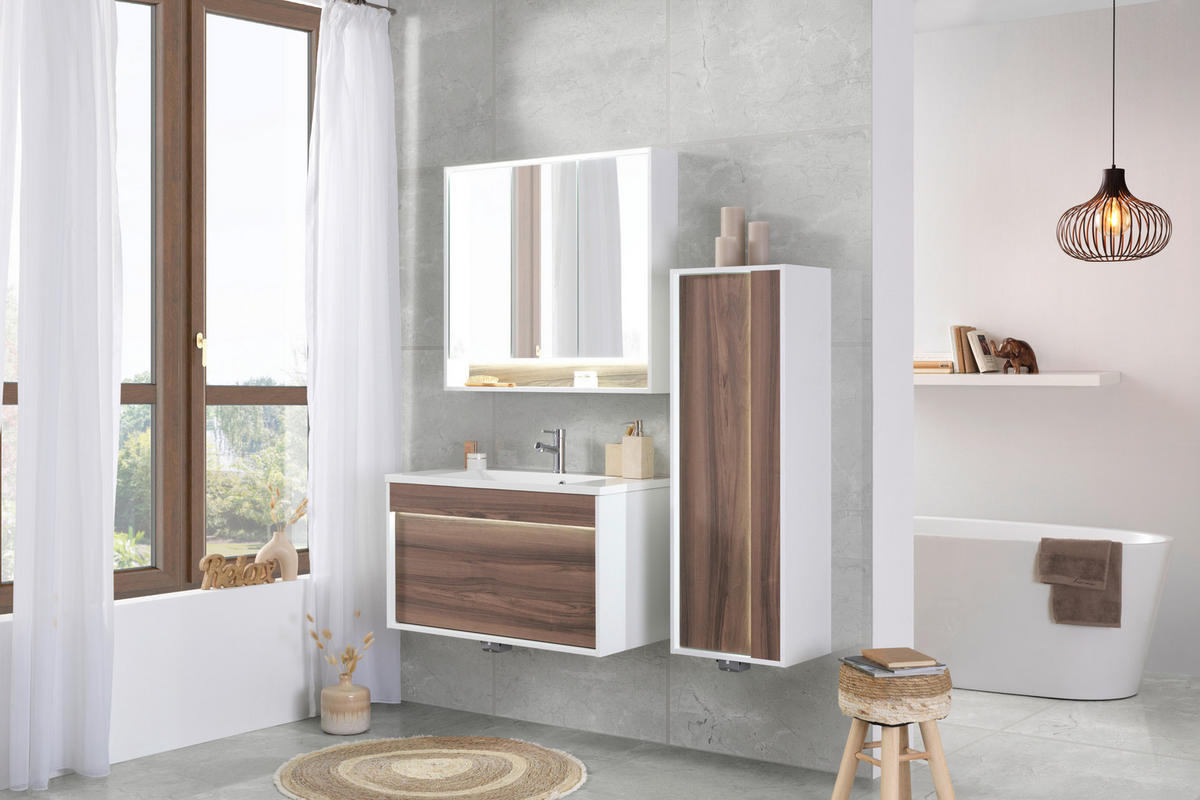 MIDISCHRANK 40/120/30 cm  - Nussbaumfarben/Weiß, KONVENTIONELL, Glas/Holzwerkstoff (40/120/30cm) - Voleo