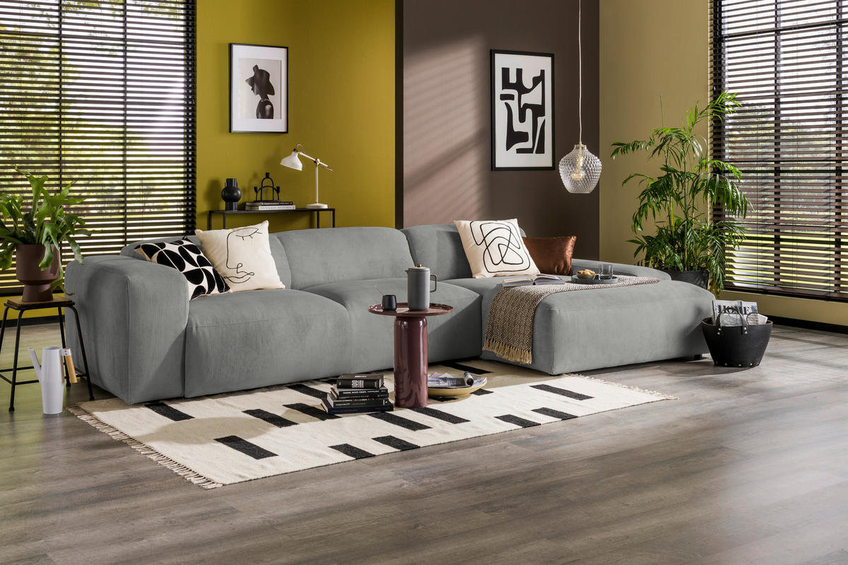 ECKSOFA HANNAH Hellgrau Cord  - Hellgrau/Schwarz, Design, Kunststoff/Textil (343/170cm) - MID.YOU