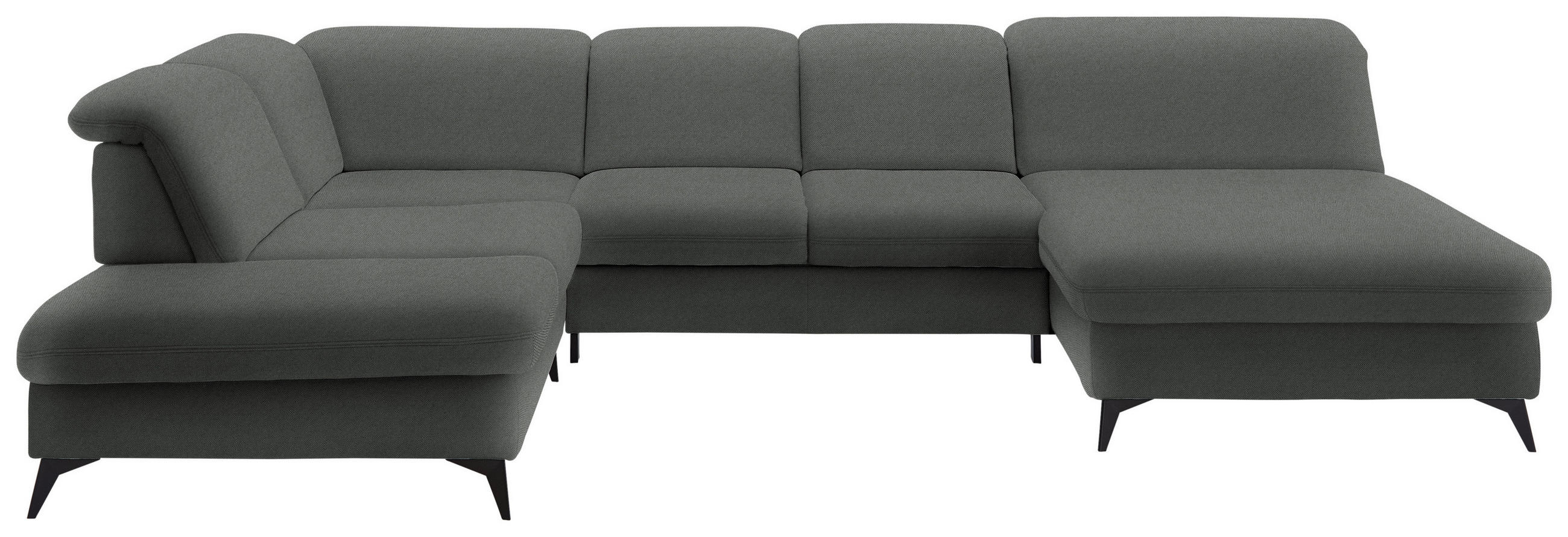 WOHNLANDSCHAFT Chenille Grau  - Schwarz/Grau, Design, Textil/Metall (255/369/198cm) - Beldomo Style