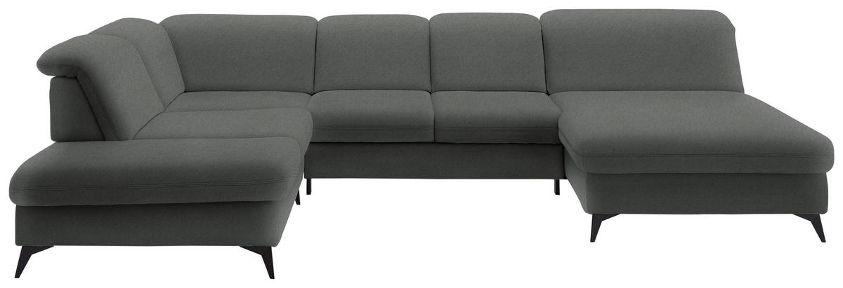 WOHNLANDSCHAFT Chenille Grau  - Schwarz/Grau, Design, Textil/Metall (255/369/198cm) - Beldomo Style