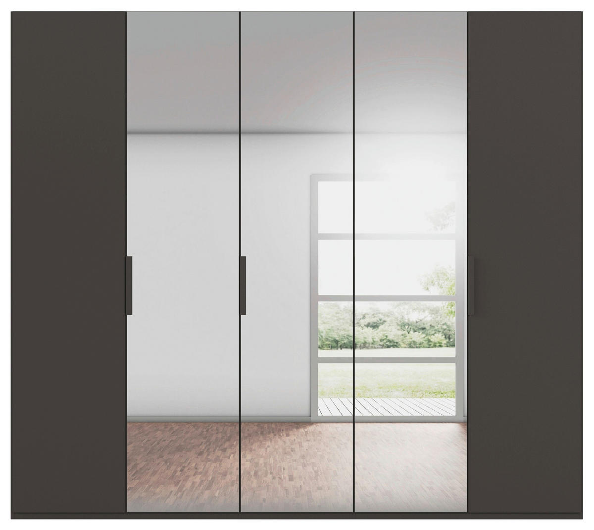 DREHTÜRENSCHRANK 251/235/61 cm,  in Graphitfarben, 5-türig  - Graphitfarben, Basics, Glas/Holzwerkstoff (251/235/61cm) - Novel