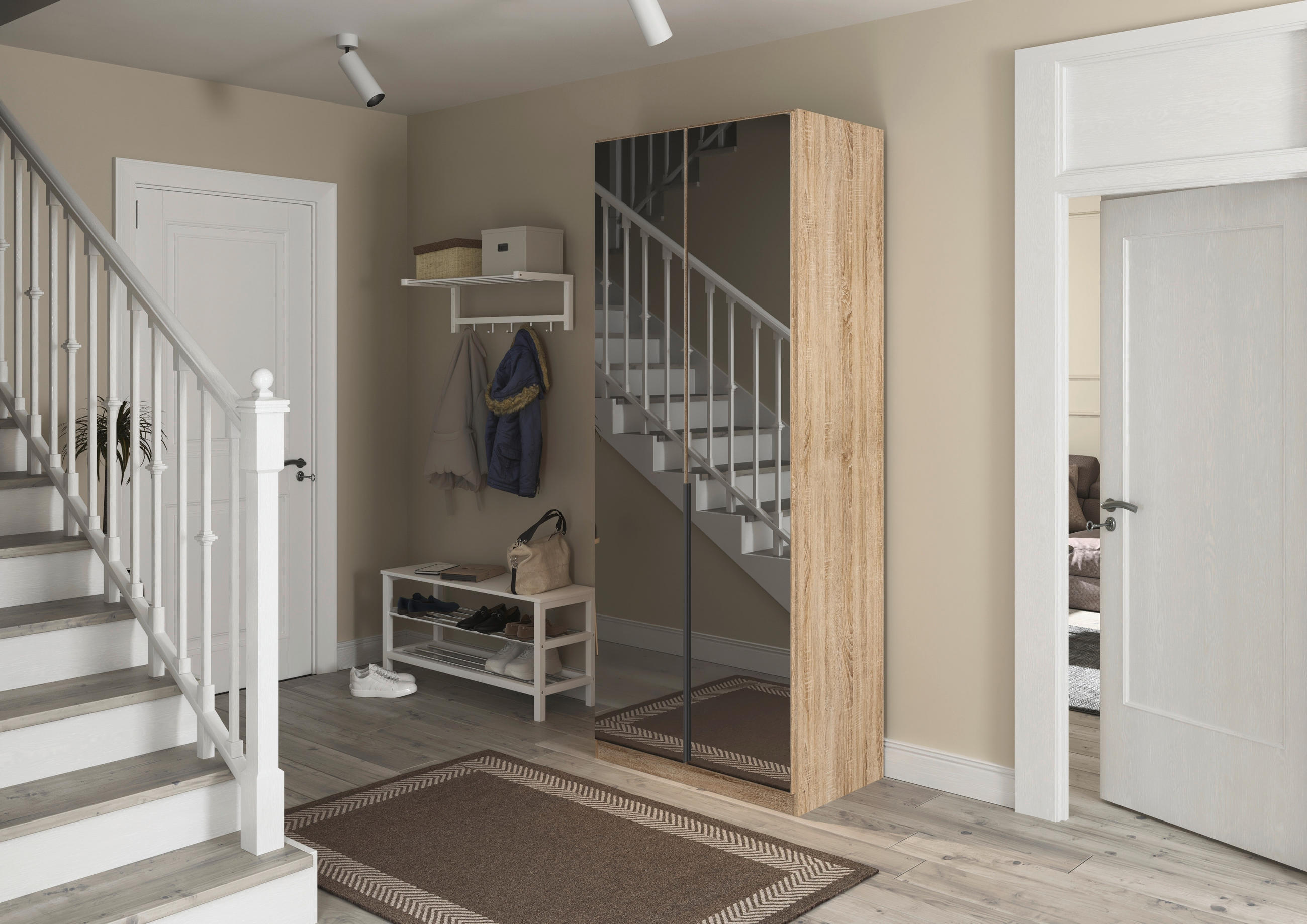 DREHTÜRENSCHRANK  in Sonoma Eiche  - Grau/Sonoma Eiche, MODERN, Holzwerkstoff/Metall (91/229/54cm) - Rauch Möbel