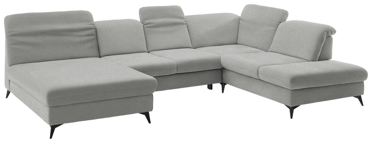 WOHNLANDSCHAFT  in Chenille Greige  - Greige/Schwarz, Design, Textil/Metall (198/369/255cm) - Beldomo Style