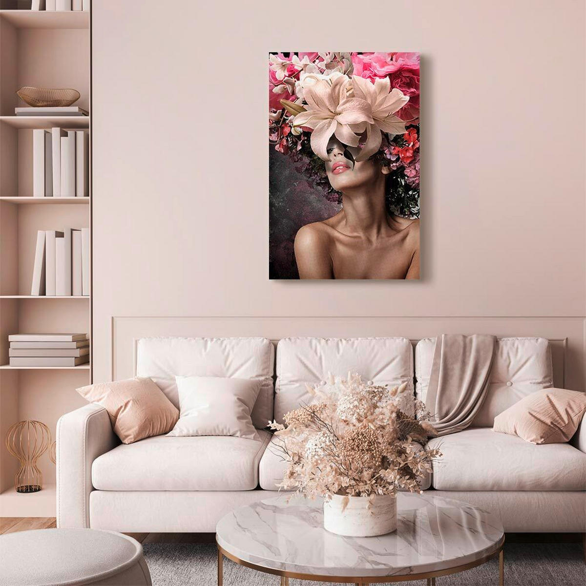 LEINWANDBILD Abstraktes, Menschen, Blumen, Frauen 80/120/1.2 cm  - Pink/Braun, Basics, Holz/Textil (80/120/1.2cm) - artgeist