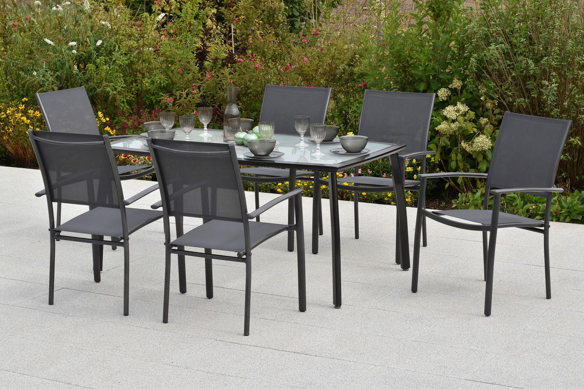 GARTENSET 7-teilig  - Graphitfarben/Grau, MODERN, Textil/Metall - Gardenson
