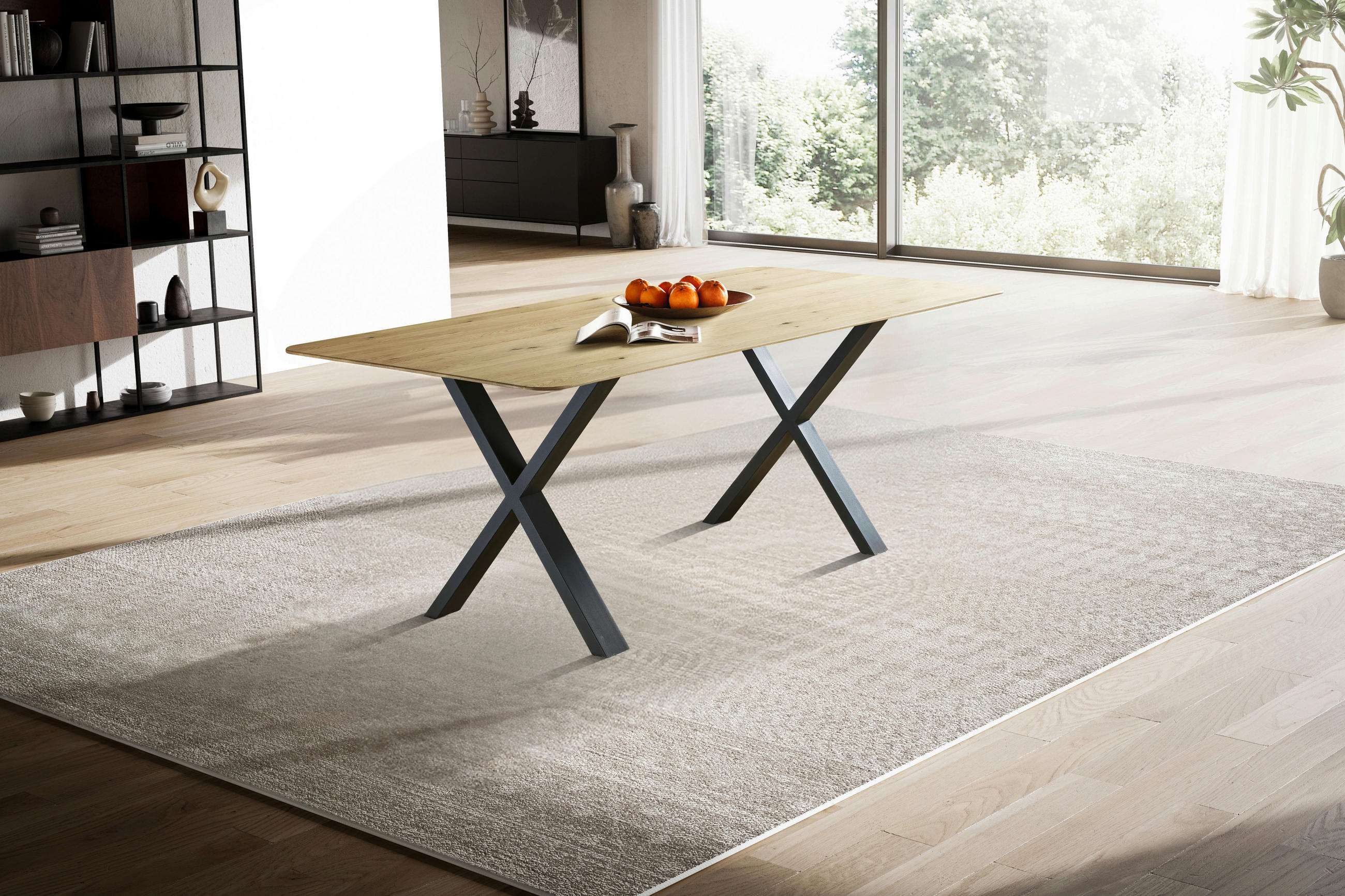 ESSTISCH Eiche massiv rechteckig Schwarz, Eichefarben  - Eichefarben/Schwarz, LIFESTYLE, Holz/Metall (180/90/75cm) - Linea Natura