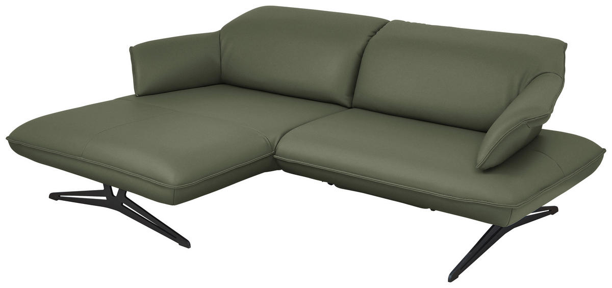 ECKSOFA in Echtleder Grün  169/252 cm  - Beige/Schwarz, Design, Leder/Metall (169/252cm) - Koinor