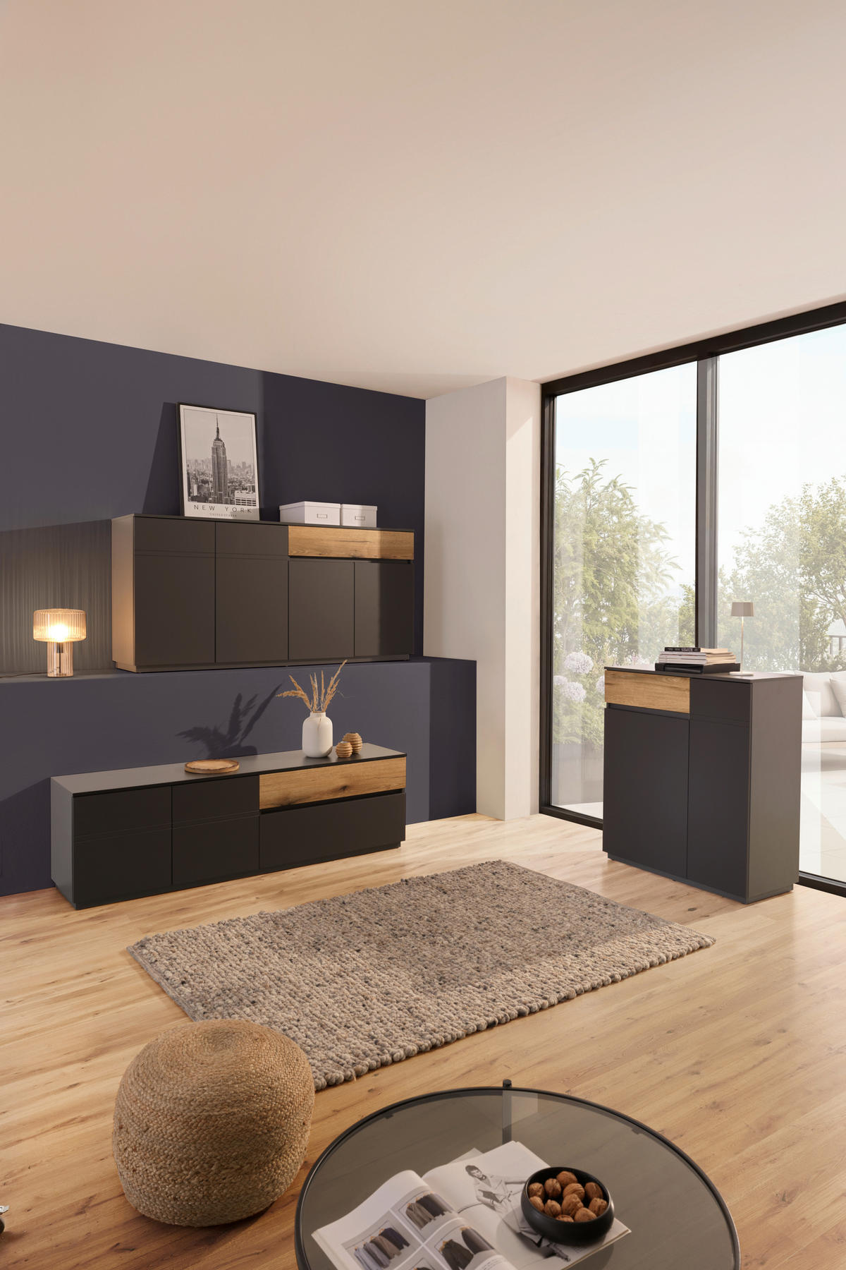 KOMMODE  in 90/105/42 cm  - Eichefarben/Graphitfarben, KONVENTIONELL, Holzwerkstoff (90/105/42cm) - Carryhome