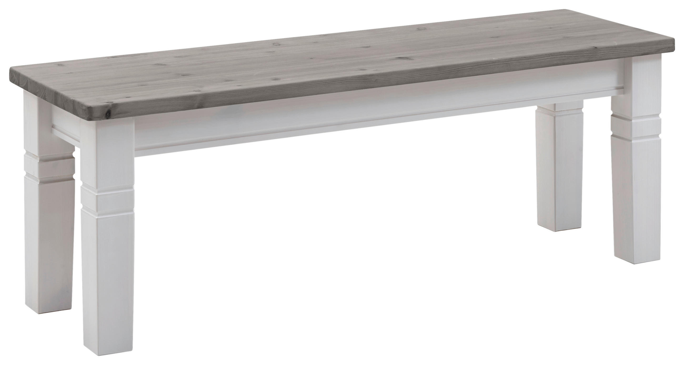 SITZBANK 130/46/40 cm Grau, Weiß Kiefer massiv  - Weiß/Grau, ROMANTIK / LANDHAUS, Holz (130/46/40cm) - Boxxx