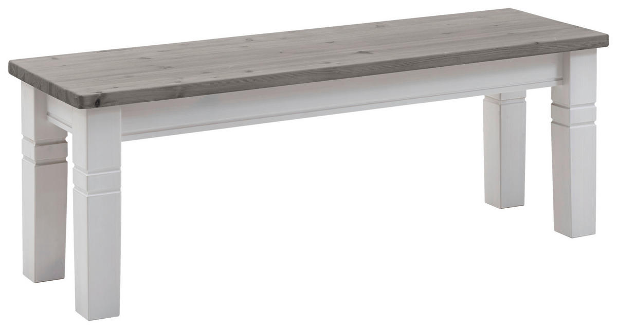 SITZBANK 130/46/40 cm Grau, Weiß Kiefer massiv  - Weiß/Grau, ROMANTIK / LANDHAUS, Holz (130/46/40cm) - Boxxx