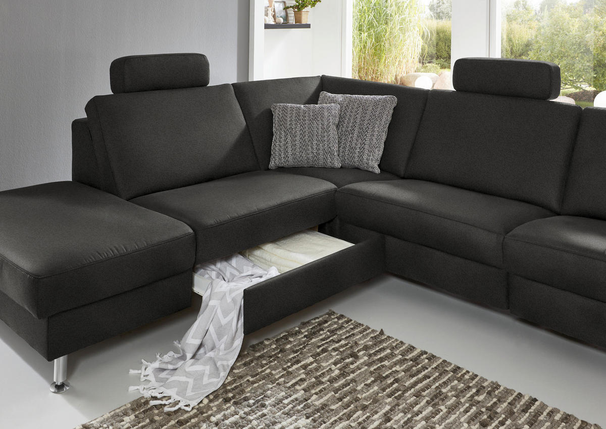 ECKSOFA in Mikrofaser Anthrazit  - Anthrazit/Alufarben, Design, Textil/Metall (242/275cm) - Dieter Knoll