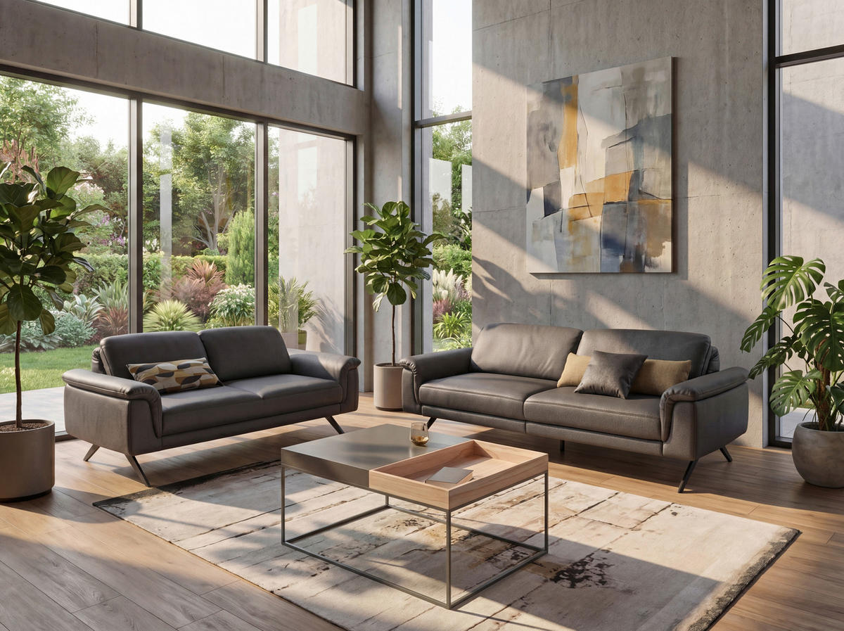 3-SITZER-SOFA Echtleder Dunkelgrau  - Dunkelgrau/Anthrazit, Design, Leder/Metall (222/82/102cm) - hülsta