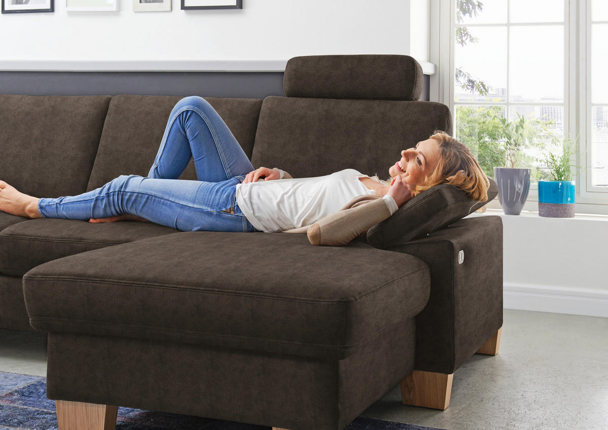 WOHNLANDSCHAFT in Velours Dunkelbraun  - Eichefarben/Dunkelbraun, Konventionell, Holz/Textil (167/316/235cm) - Beldomo System