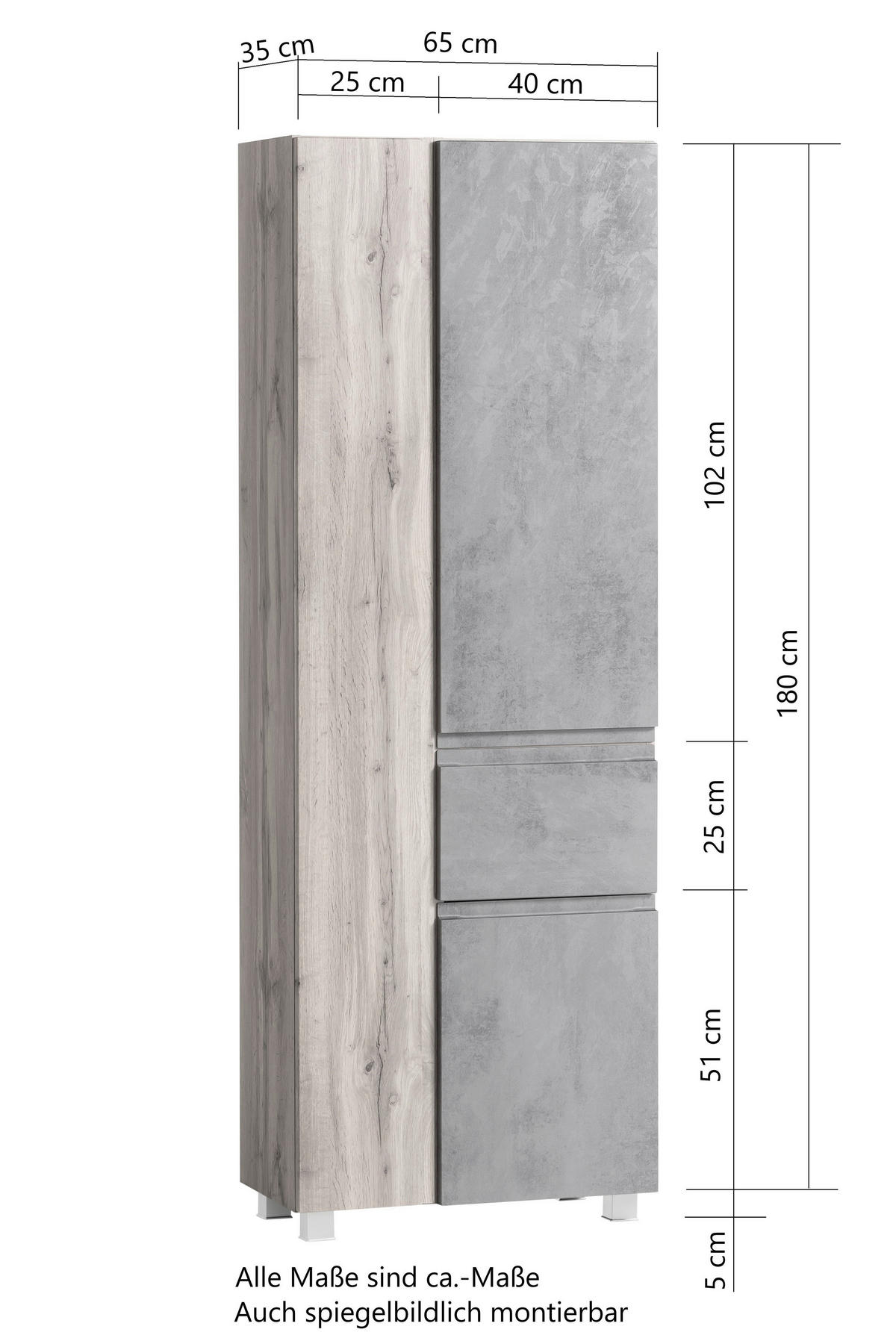 HOCHSCHRANK 65/180/35 cm  - Eiche Wotan/Grau, MODERN, Holzwerkstoff (65/180/35cm) - Held