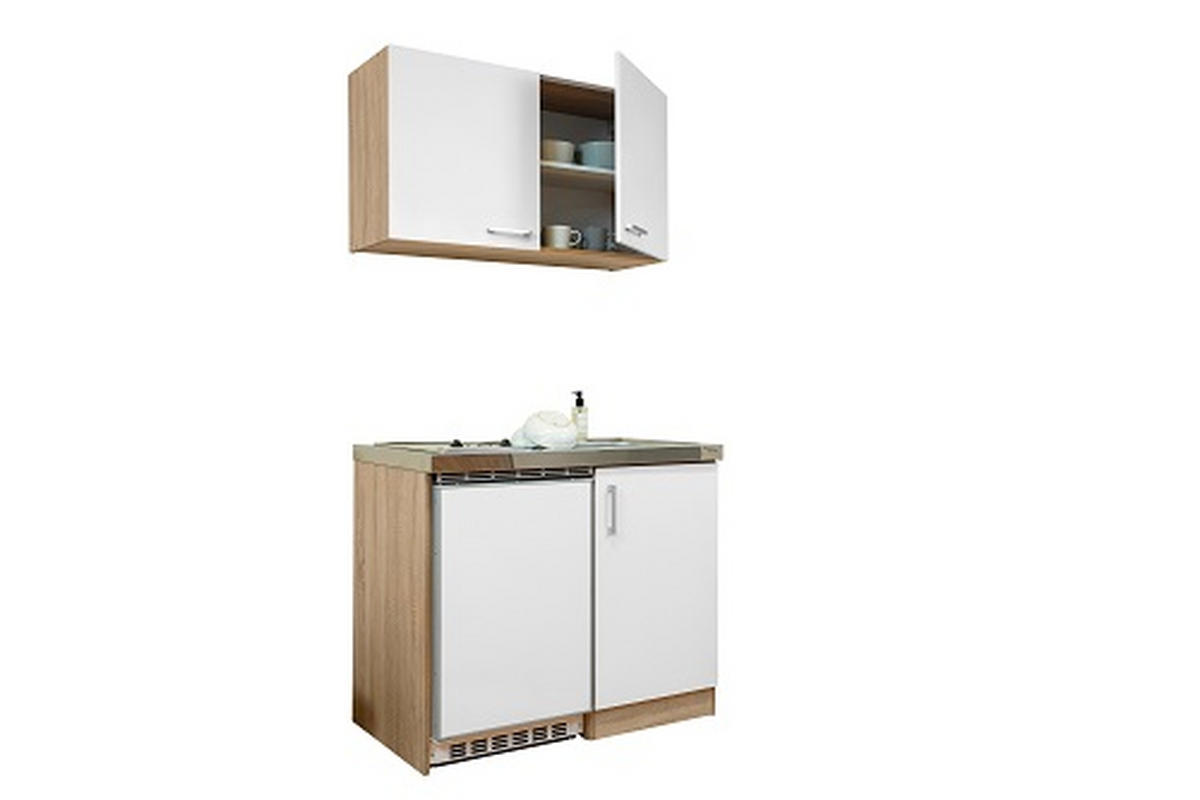 MINIKÜCHE 100 cm   in Weiss, Sonoma Eiche  - Weiss/Edelstahlfarben, Modern, Holzwerkstoff/Kunststoff (100cm) - Respekta