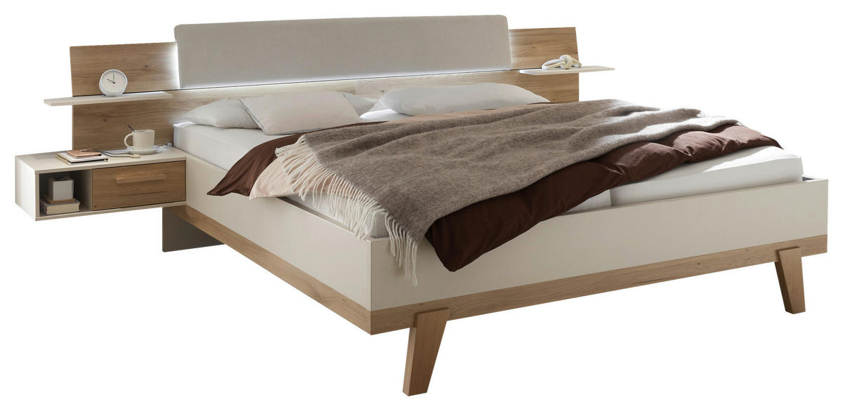 BETTANLAGE 180/200 cm  in Eichefarben, Kaschmir   - Kaschmir/Eichefarben, Design, Holzwerkstoff/Textil (180/200cm) - Xora