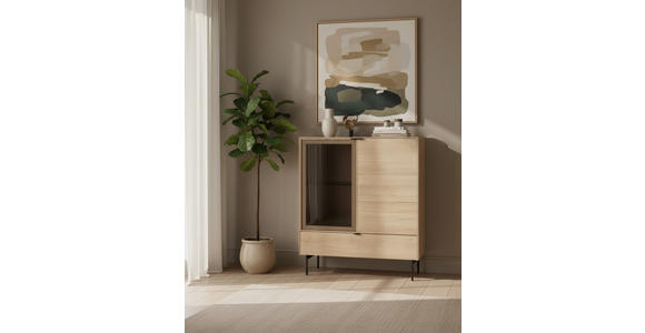 HIGHBOARD , 100/120/40 cm, 1 Schublade(n)  - Eichefarben/Schwarz, KONVENTIONELL, Glas/Holzwerkstoff (100/120/40cm) - Xora
