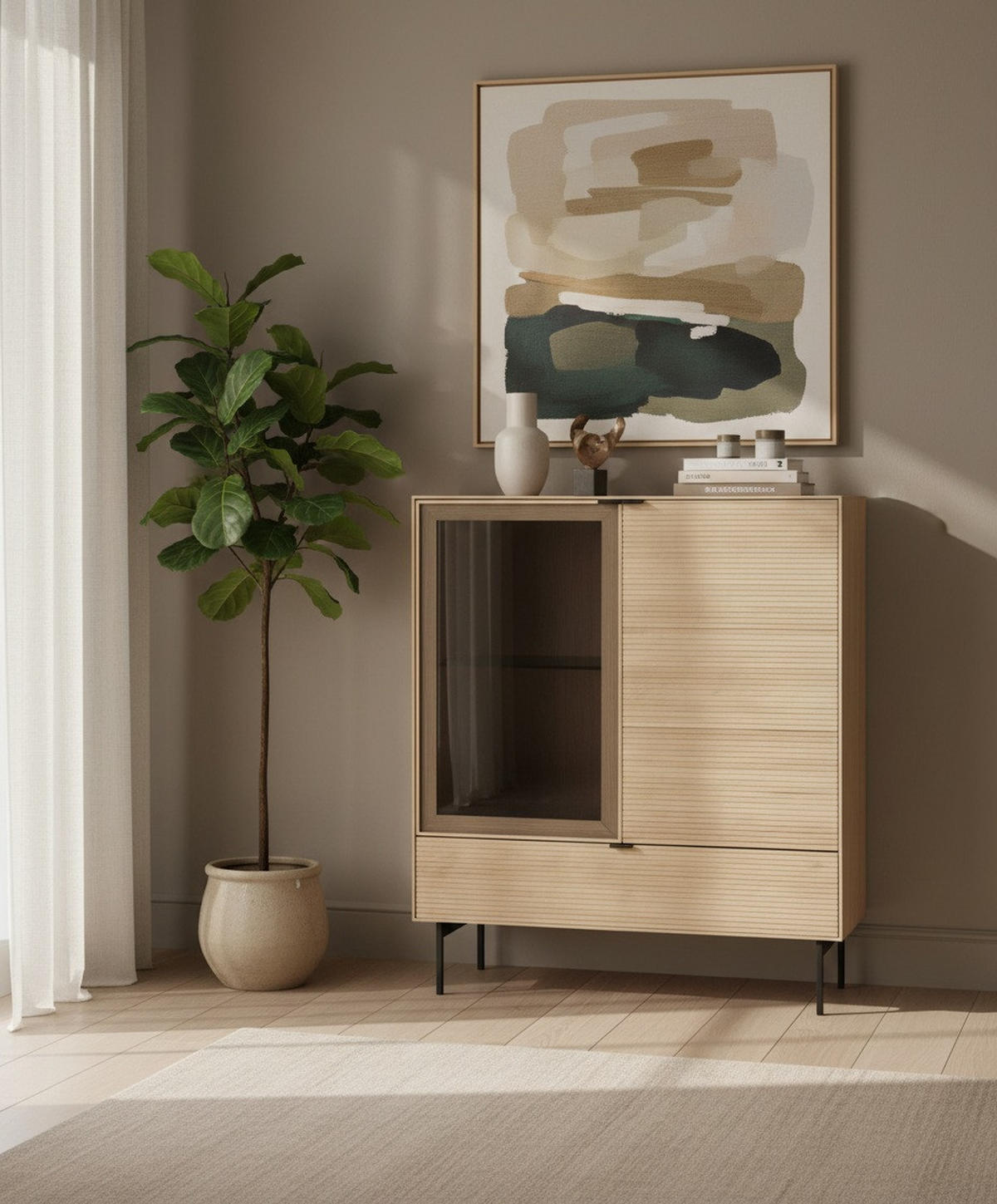 HIGHBOARD  100/120/40 cm 1 Schublade(n)  - Eichefarben/Schwarz, Konventionell, Glas/Holzwerkstoff (100/120/40cm) - Xora